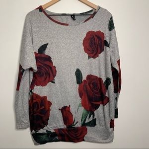 Izabel London Long Sleeve Grey Rose Sweatshirt Sweater